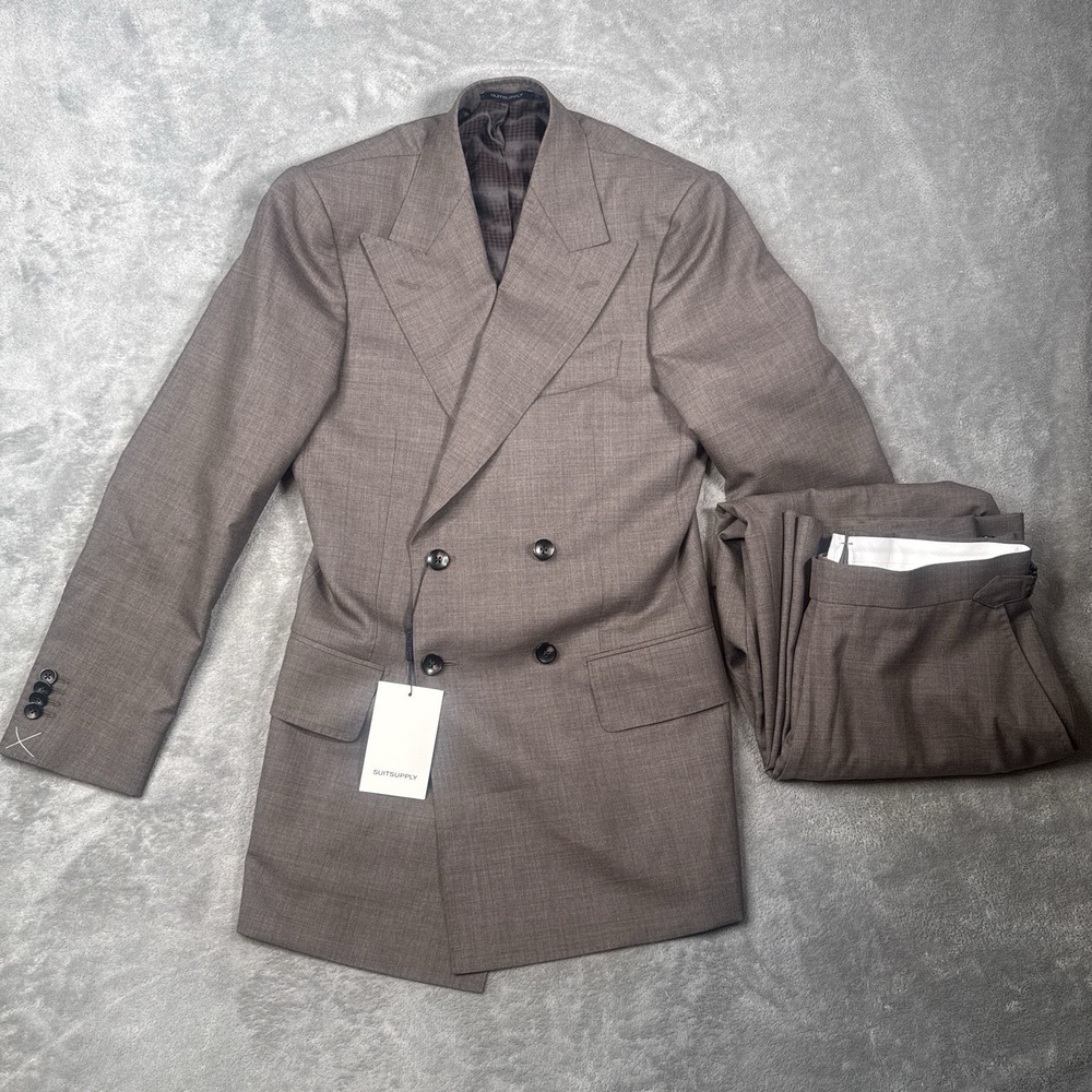NWT Suitsupply Suit Men's Size 36/US 30x30 Double Breasted Wool Brown Gray